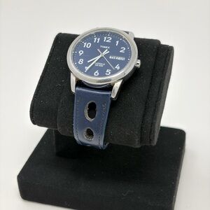 Timex Indiglo Day Date Blue Dial WR30M Quartz Mens Watch Leather